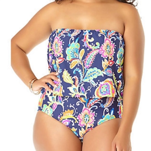 ANNE Cole Paisley Blouson One Piece Swimsuit NWT $108 Size‎ 20W